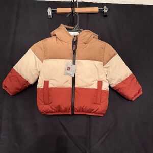 Swiss Tech Toddler Heavyweight Puffer Jacket Coat 12M NWT Colorblock Rust Tan